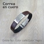 Manilla de Identificación con datos grabados y Perfil en Línea - Cuero doble faz -Café/Negro - Placa mediana